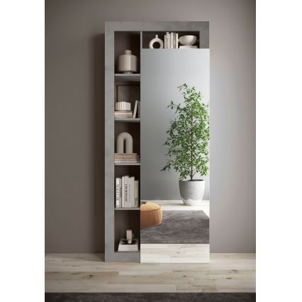 Šatní skříň se zrcadlem LENOR 91x209 x30 cm bílá/šedá beton