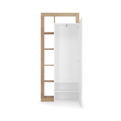 Šatní skříň se zrcadlem LENOR 91x209x30 cm bílá/světlý dub