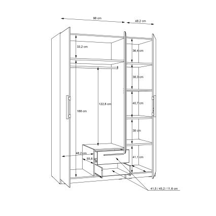 Šatní skříň se zrcadlem MARO 150x213 cm dub artisan