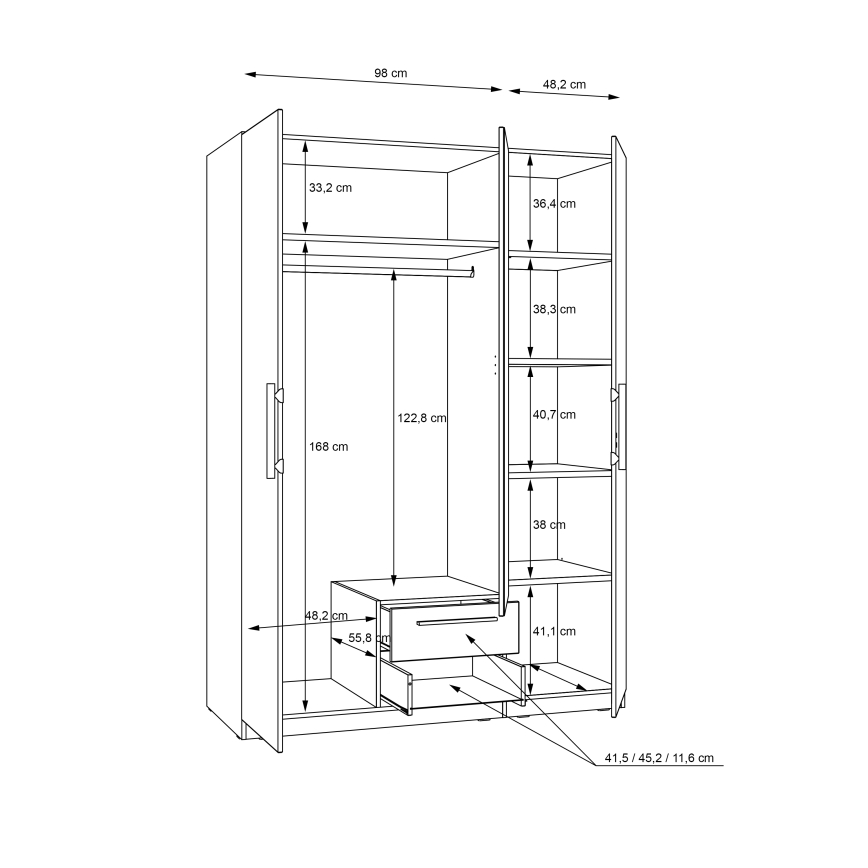 Šatní skříň se zrcadlem MARO 150x213 cm dub artisan