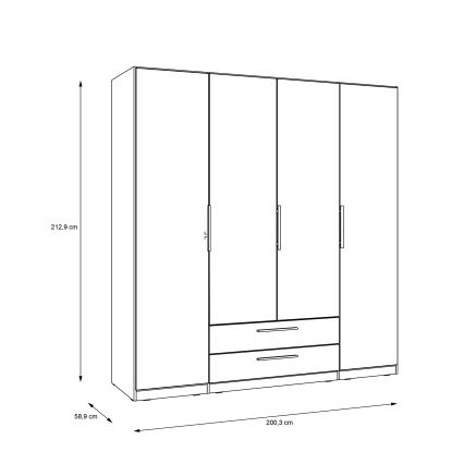 Šatní skříň se zrcadlem MARO 200x213 cm dub artisan