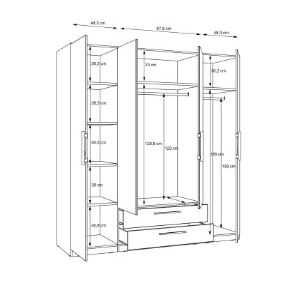 Šatní skříň se zrcadlem MARO 200x213 cm dub artisan