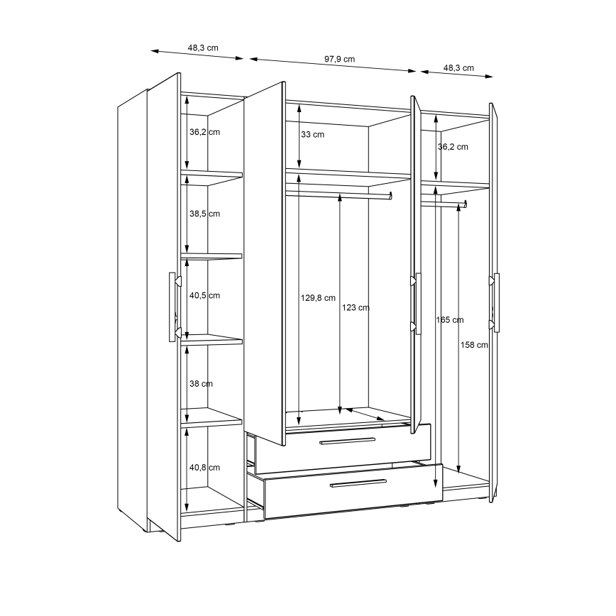 Šatní skříň se zrcadlem MARO 200x213 cm dub artisan