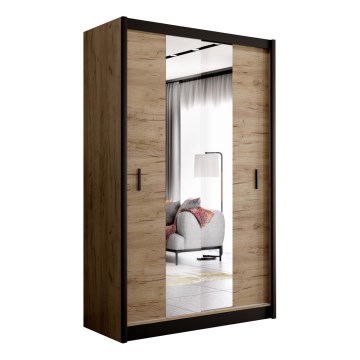 Šatní skříň se zrcadlem MIRO 150x215x61 cm dub craft/černá