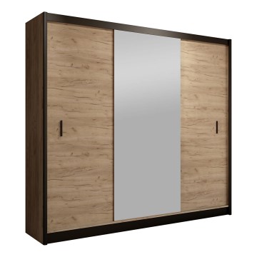 Šatní skříň se zrcadlem MIRO 203x215x61 cm dub craft/černá