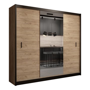 Šatní skříň se zrcadlem MIRO 250x215x61 cm dub craft/černá