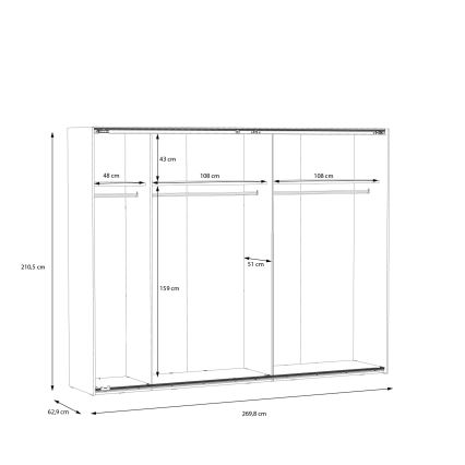 Šatní skříň se zrcadlem OREN 270x210 cm dub artisan