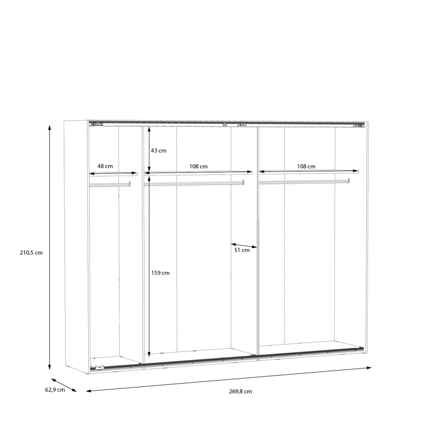 Šatní skříň se zrcadlem OREN 270x210 cm dub artisan