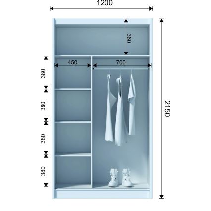 Šatní skříň se zrcadlem SABRINA 120x215 cm dub sonoma