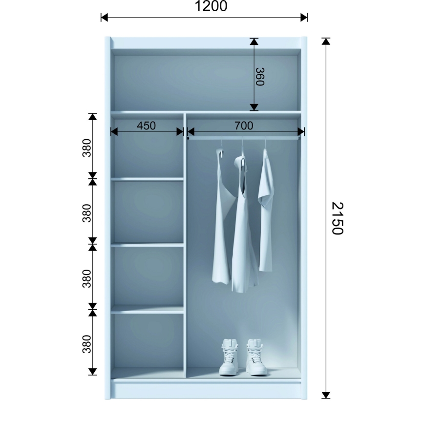 Šatní skříň se zrcadlem SABRINA 120x215x61 cm dub sonoma