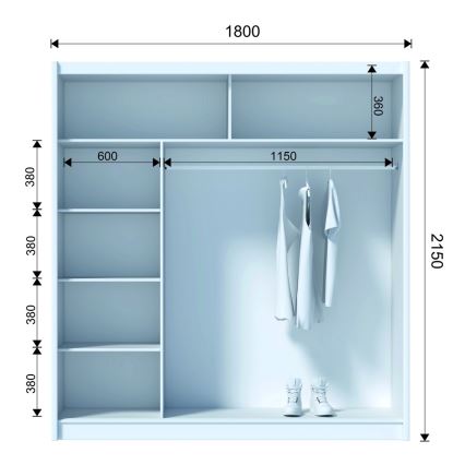 Šatní skříň se zrcadlem SABRINA 180x215x61 cm dub sonoma