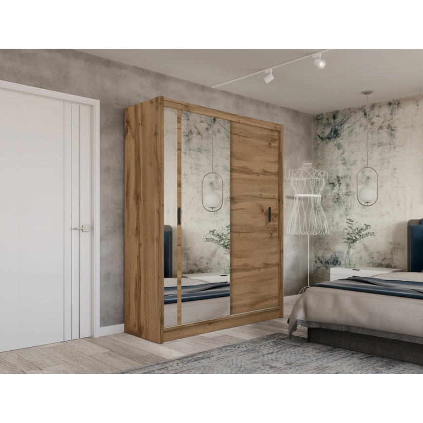Šatní skříň se zrcadlem SABRINA 180x215x61 cm dub woltan