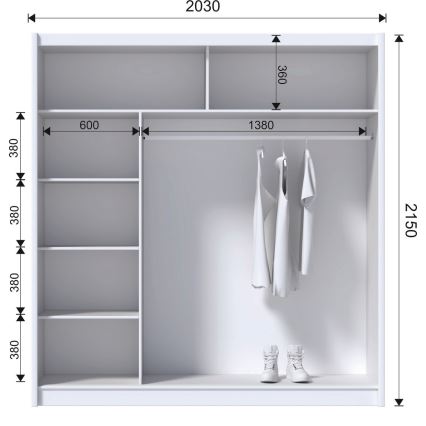 Šatní skříň se zrcadlem SABRINA 203x215 cm bílá