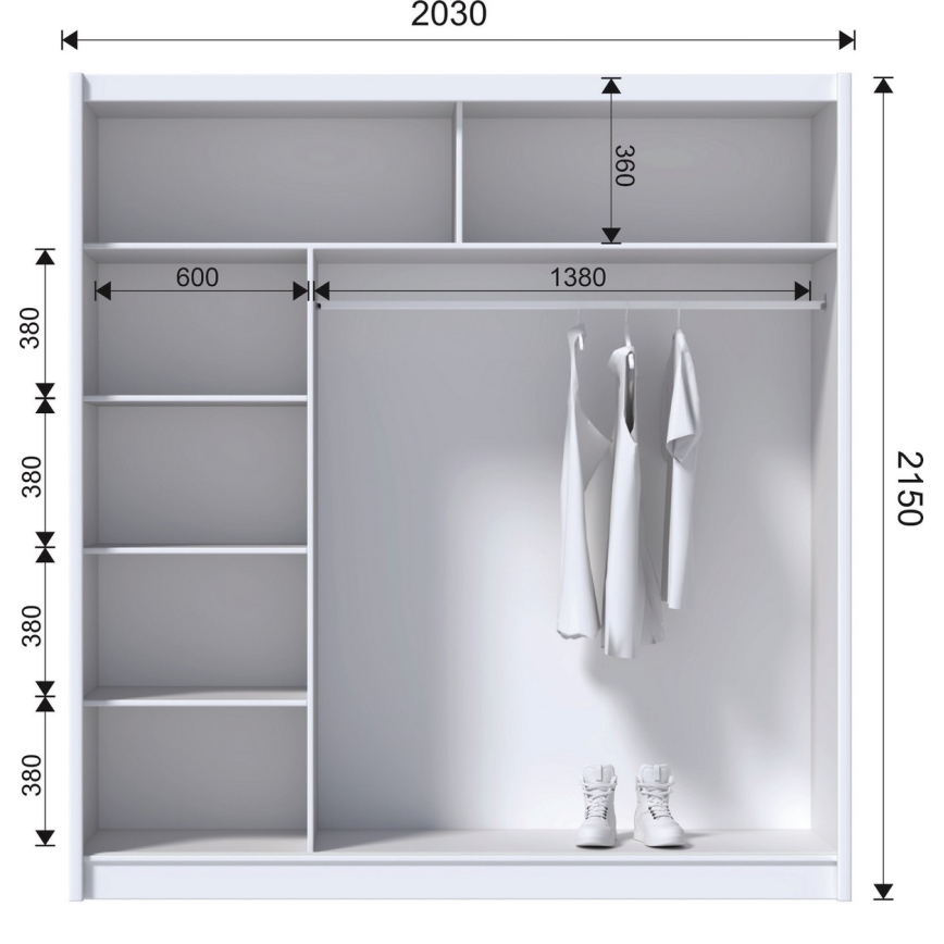 Šatní skříň se zrcadlem SABRINA 203x215 cm bílá