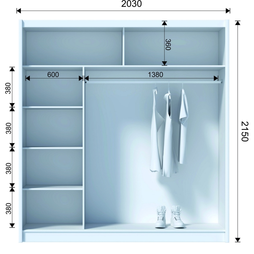 Šatní skříň se zrcadlem SABRINA 203x215 cm dub sonoma