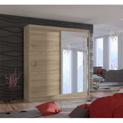 Šatní skříň se zrcadlem SABRINA 203x215x61 cm dub sonoma