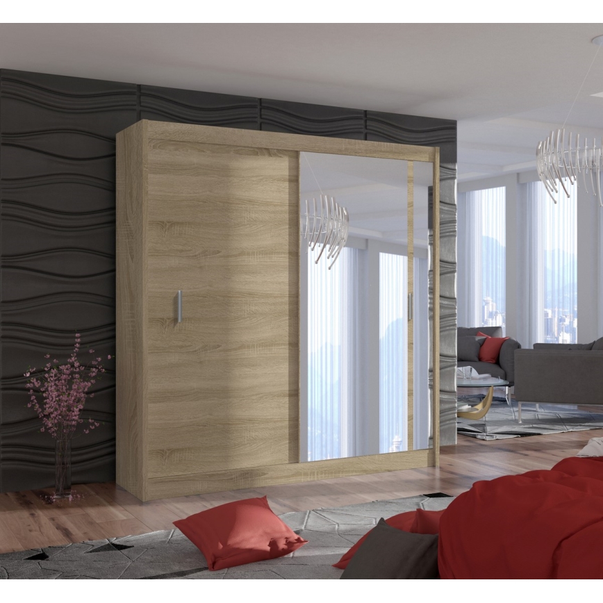 Šatní skříň se zrcadlem SABRINA 203x215x61 cm dub sonoma