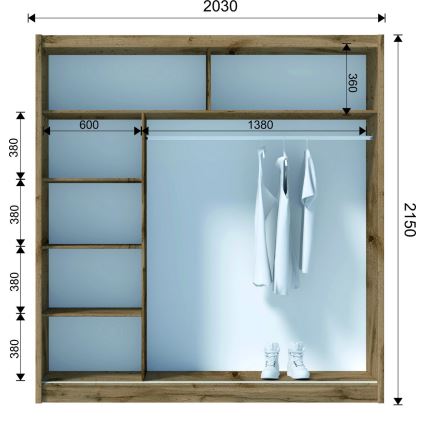 Šatní skříň se zrcadlem SABRINA 203x215x61 cm dub woltan