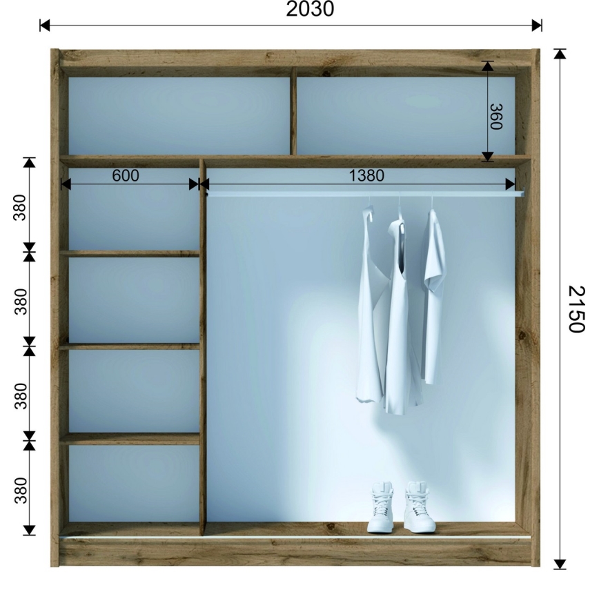 Šatní skříň se zrcadlem SABRINA 203x215x61 cm dub woltan