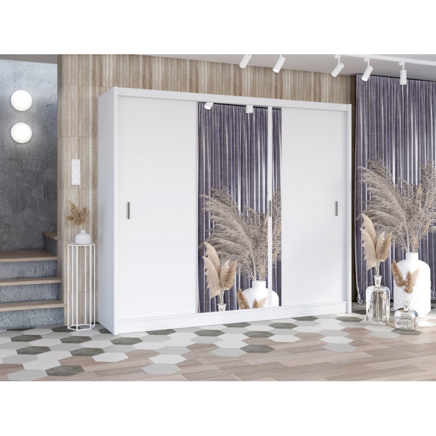 Šatní skříň se zrcadlem SABRINA 250x215x61 cm bílá