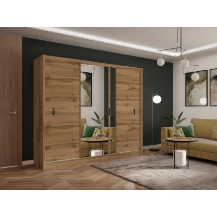 Šatní skříň se zrcadlem SABRINA 250x215x61 cm dub woltan