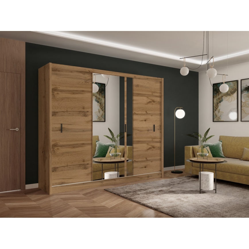 Šatní skříň se zrcadlem SABRINA 250x215x61 cm dub woltan