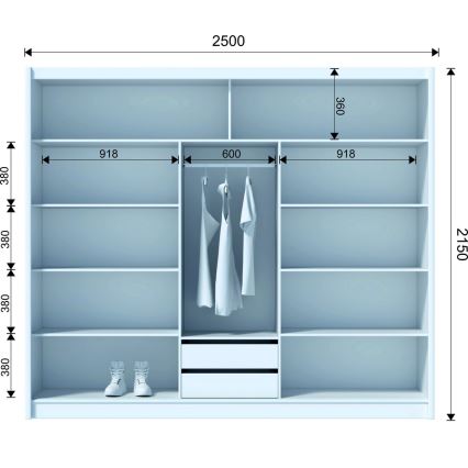 Šatní skříň se zrcadlem SABRINA 250x215x61 cm dub woltan