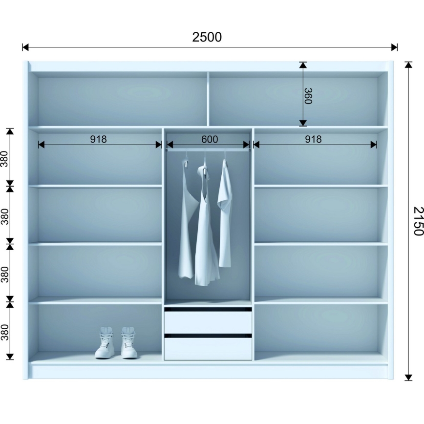 Šatní skříň se zrcadlem SABRINA 250x215x61 cm dub woltan