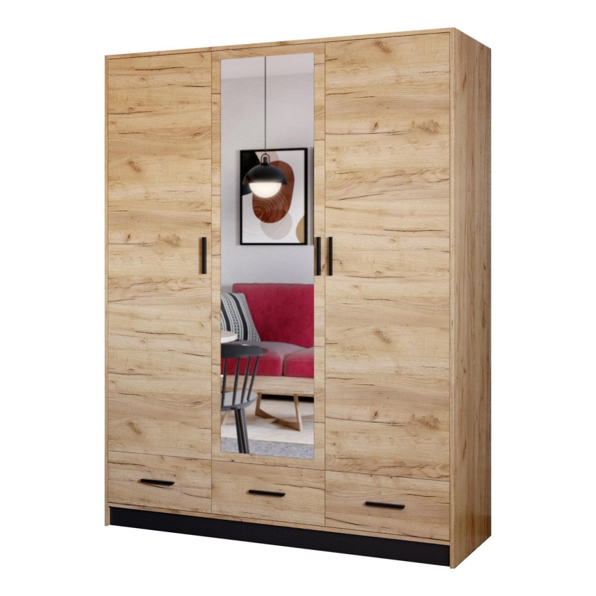 Šatní skříň se zrcadlem SANNA 150x215 cm dub craft