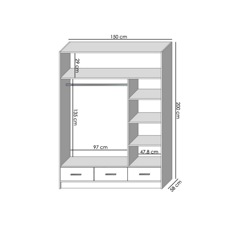 Šatní skříň se zrcadlem SANNA 150x215 cm dub craft