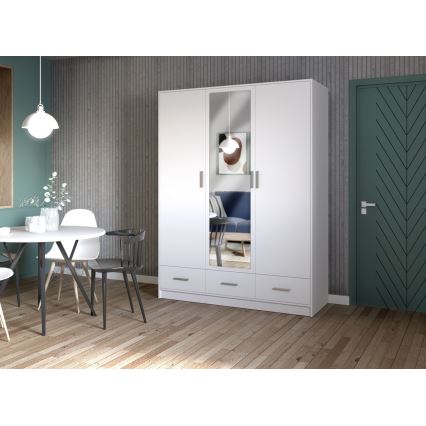 Šatní skříň se zrcadlem SANNA 150x215x58 cm bílá