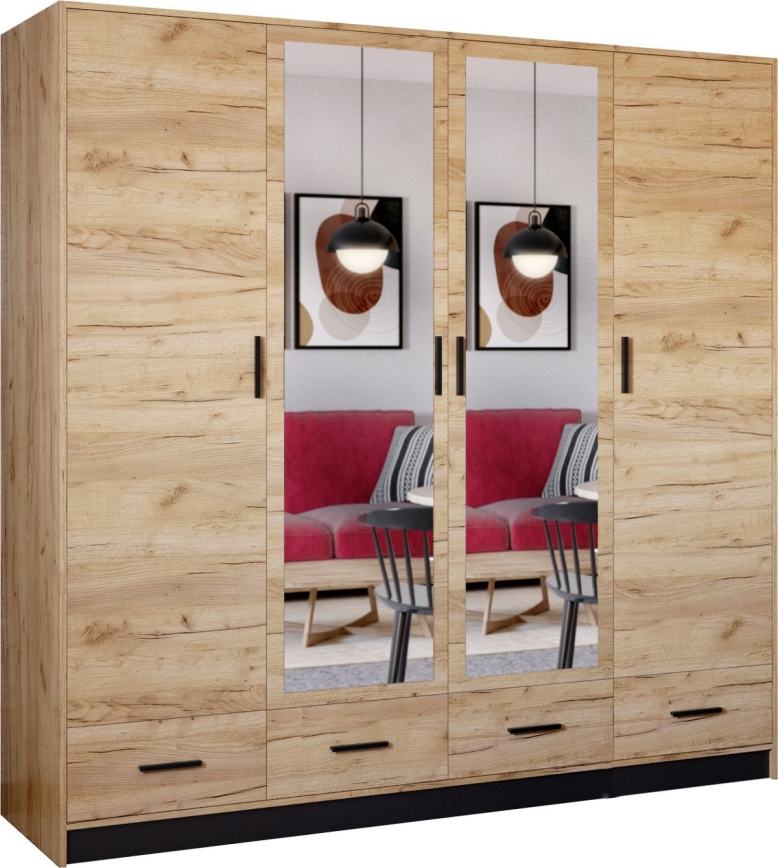 Šatní skříň se zrcadlem SANNA 200x200x58 cm dub craft