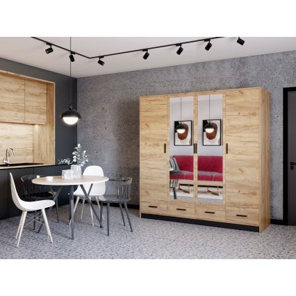 Šatní skříň se zrcadlem SANNA 200x200x58 cm dub craft