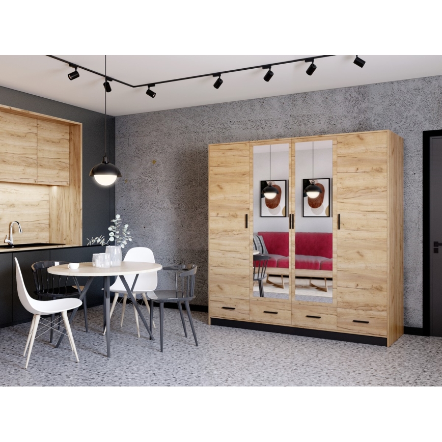 Šatní skříň se zrcadlem SANNA 200x200x58 cm dub craft