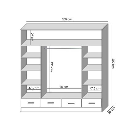 Šatní skříň se zrcadlem SANNA 200x215 cm dub sonoma