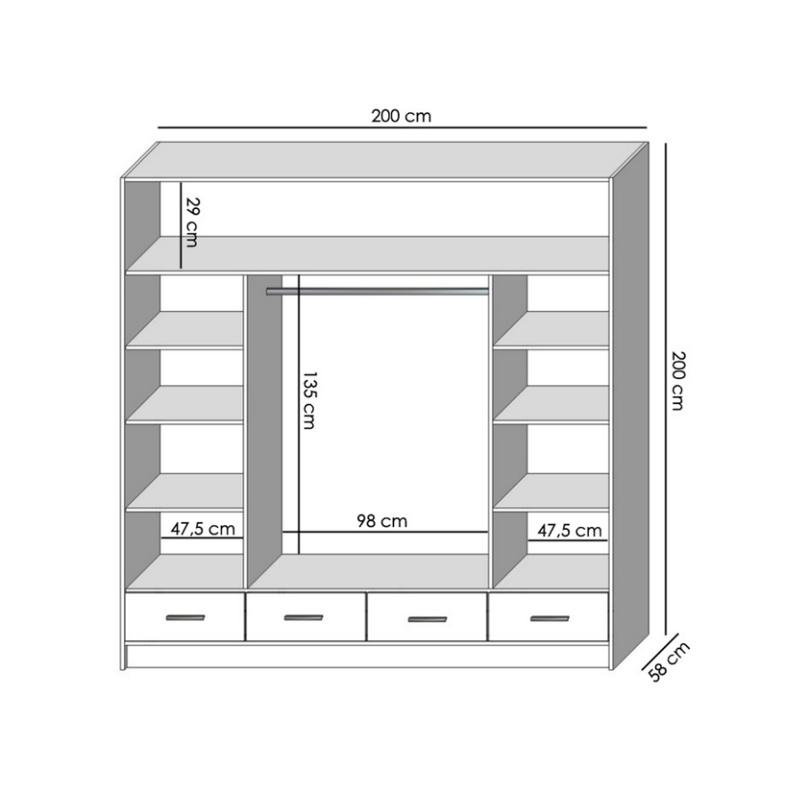 Šatní skříň se zrcadlem SANNA 200x215 cm dub sonoma