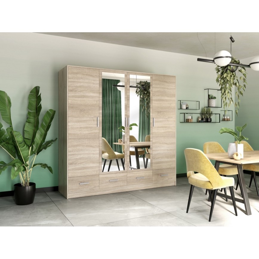 Šatní skříň se zrcadlem SANNA 200x215x58 cm dub sonoma