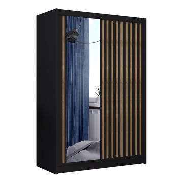 Šatní skříň se zrcadlem SANTINO 150x215 cm černá/dub craft