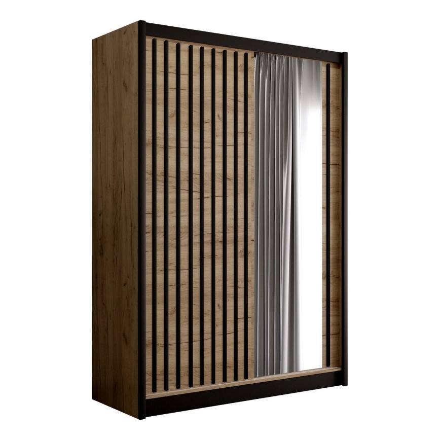 Šatní skříň se zrcadlem SANTINO 150x215 cm dub craft/černá