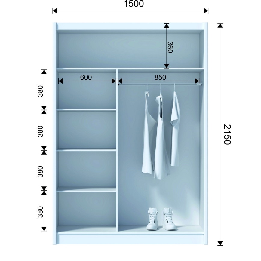 Šatní skříň se zrcadlem SANTINO 150x215 cm dub craft/černá
