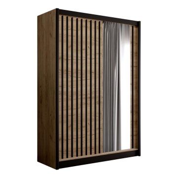 Šatní skříň se zrcadlem SANTINO 150x215x61 cm dub craft/černá