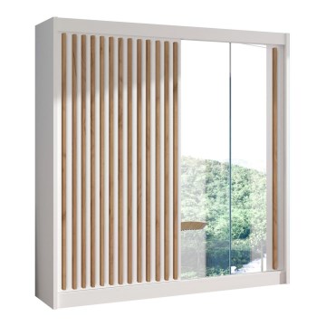 Šatní skříň se zrcadlem SANTINO 203x215 cm bílá/dub craft