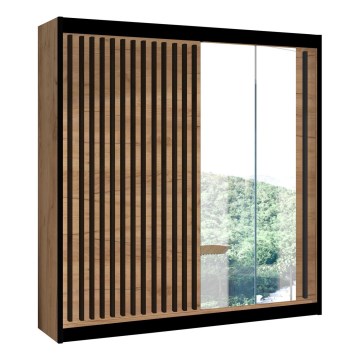 Šatní skříň se zrcadlem SANTINO 203x215 cm dub craft/černá