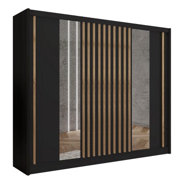 Šatní skříň se zrcadlem SANTINO 250x215 cm černá/dub craft