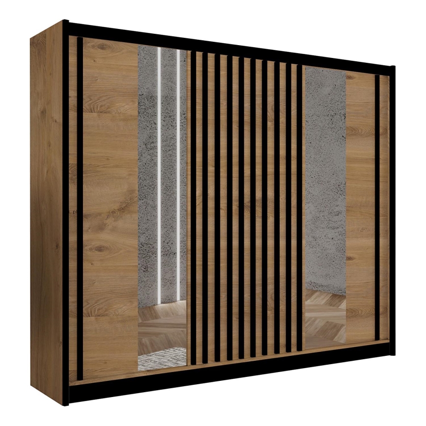 Šatní skříň se zrcadlem SANTINO 250x215 cm dub craft/černá