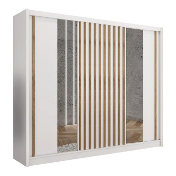 Šatní skříň se zrcadlem SANTINO 250x215x61 cm bílá/dub craft