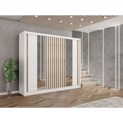 Šatní skříň se zrcadlem SANTINO 250x215x61 cm bílá/dub craft