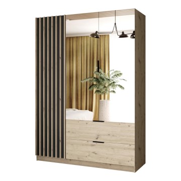 Šatní skříň se zrcadlem VISTA 150x215 cm dub artisan/grafit