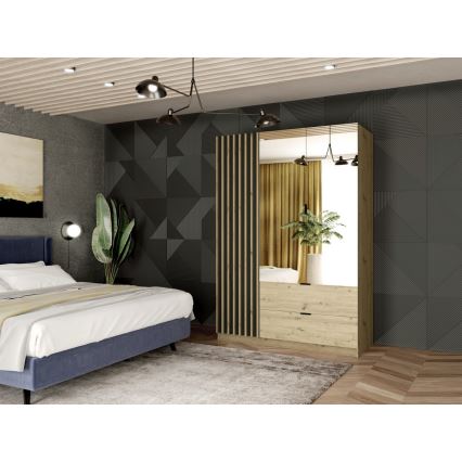 Šatní skříň se zrcadlem VISTA 150x215 cm dub artisan/grafit