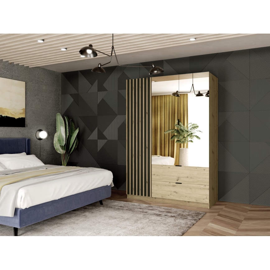 Šatní skříň se zrcadlem VISTA 150x215 cm dub artisan/grafit